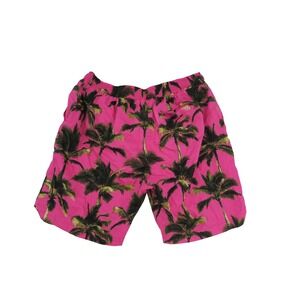 TGGC‎ Mens Swim Trunks XL Hot Pink Tropical Palm Tree Print Drawstring Shorts
